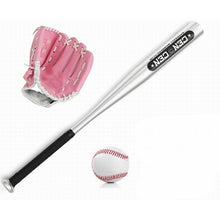 Load image into Gallery viewer, 1 Set 3pcs: 1pc Alloy Aluminium Baseball Bats 25&quot; 63cm Long, 1pc 10.5&quot; Size for Kids PVC Glove and 1pc 9&quot; Standard Baseball 1Bag