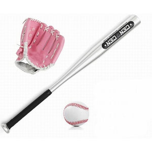 1 Set 3pcs: 1pc Alloy Aluminium Baseball Bats 25" 63cm Long, 1pc 10.5" Size for Kids PVC Glove and 1pc 9" Standard Baseball 1Bag